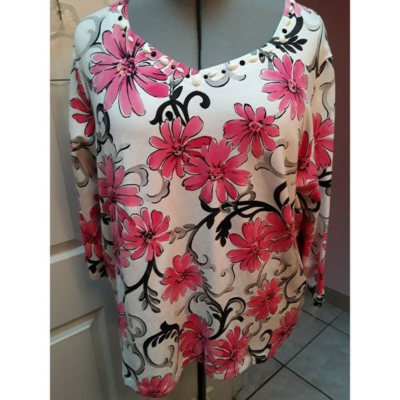 Alfred Dunner Tops - ALFRED DUNNER pink floral 3/4 sleeve  top 1X